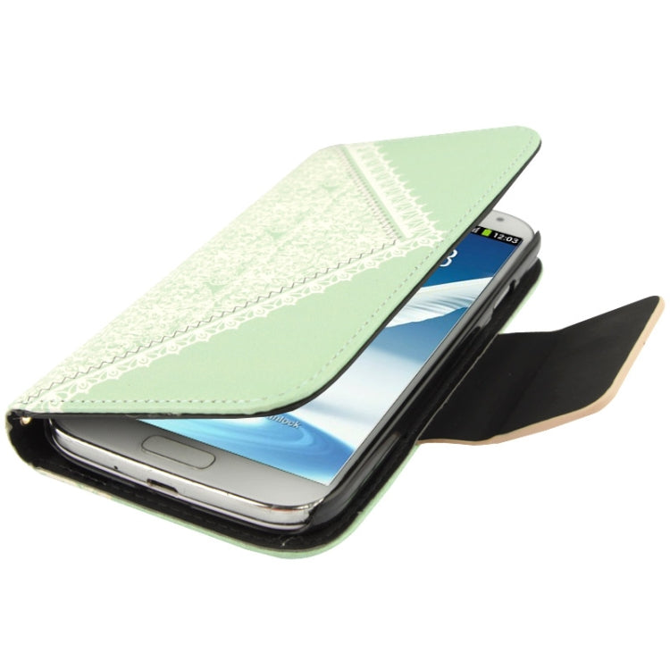 Flower Pattern Bowknot Button Flip Leather Case with Card Slots & Lanyards for Galaxy Note II / N7100