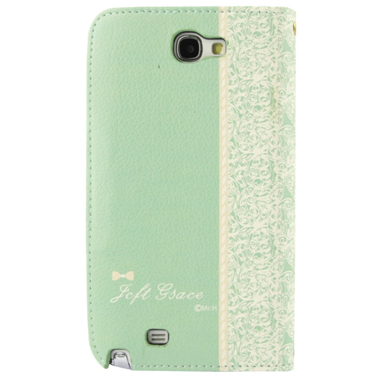 Flower Pattern Bowknot Button Flip Leather Case with Card Slots & Lanyards for Galaxy Note II / N7100