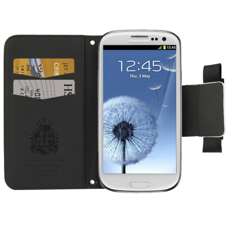 Plaid Pattern Crystal Bowknot Button Flip Leather Case with Card Slots & Lanyards for Galaxy S III / i9300