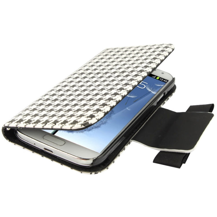 Plaid Pattern Crystal Bowknot Button Flip Leather Case with Card Slots & Lanyards for Galaxy S III / i9300