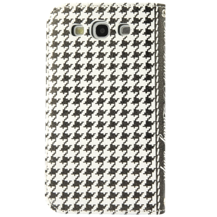 Plaid Pattern Crystal Bowknot Button Flip Leather Case with Card Slots & Lanyards for Galaxy S III / i9300