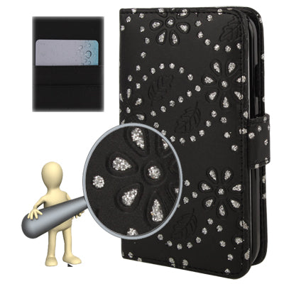 Diamond Encrusted Flower Pattern Flip Leather Case with Credit Card Slots for Galaxy S IV / i9500