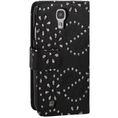 Diamond Encrusted Flower Pattern Flip Leather Case with Credit Card Slots for Galaxy S IV / i9500