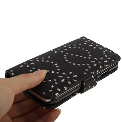 Diamond Encrusted Flower Pattern Flip Leather Case with Credit Card Slots for Galaxy S IV / i9500