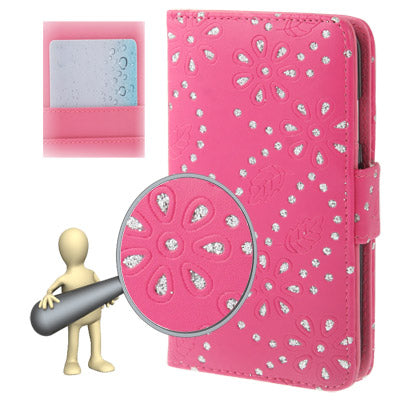 Diamond Encrusted Flower Pattern Flip Leather Case with Credit Card Slots for Galaxy S IV / i9500