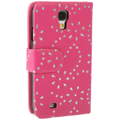 Diamond Encrusted Flower Pattern Flip Leather Case with Credit Card Slots for Galaxy S IV / i9500