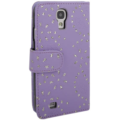 Diamond Encrusted Flower Pattern Flip Leather Case with Credit Card Slots for Galaxy S IV / i9500