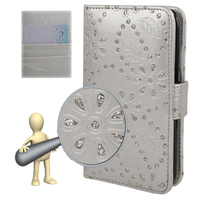 Diamond Encrusted Flower Pattern Flip Leather Case with Credit Card Slots for Galaxy S IV / i9500