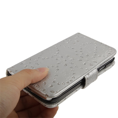 Diamond Encrusted Flower Pattern Flip Leather Case with Credit Card Slots for Galaxy S IV / i9500