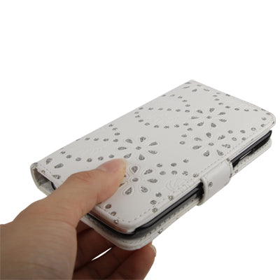 Diamond Encrusted Flower Pattern Flip Leather Case with Credit Card Slots for Galaxy S IV / i9500