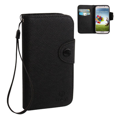 Pure Color Magnetic Buckle Leather Case with Credit Card Slots & Lanyard for Galaxy S IV / i9500