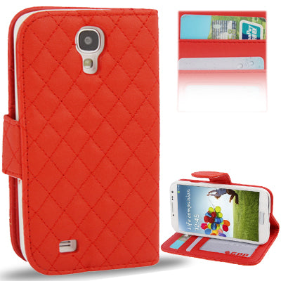 Plaid Texture Flip Soft Leather Case with Credit Card Slots & Holder for Galaxy S IV / i9500