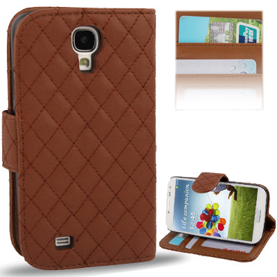 Plaid Texture Flip Soft Leather Case with Credit Card Slots & Holder for Galaxy S IV / i9500