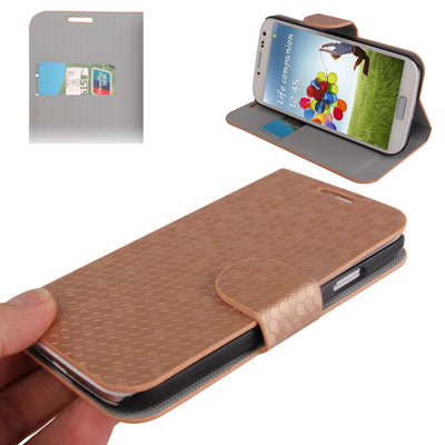 Honeycomb Style Leather Case with Credit Card Slots & Holder for Galaxy S IV / i9500
