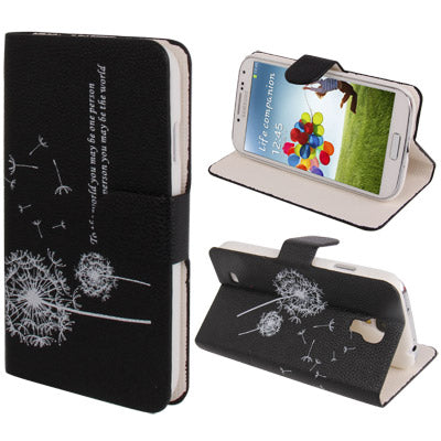 Taraxacum Pattern Horizontal Flip Leather Case with  Holder for Galaxy S IV / i9500