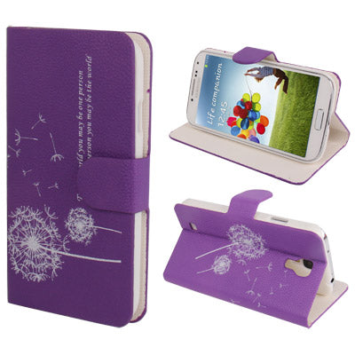 Taraxacum Pattern Horizontal Flip Leather Case with  Holder for Galaxy S IV / i9500