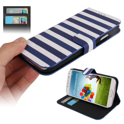 2-color Series Striped Pattern Leather Case with Credit Card Slots & Holder for Galaxy S IV / i9500