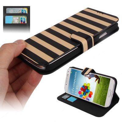 2-color Series Striped Pattern Leather Case with Credit Card Slots & Holder for Galaxy S IV / i9500