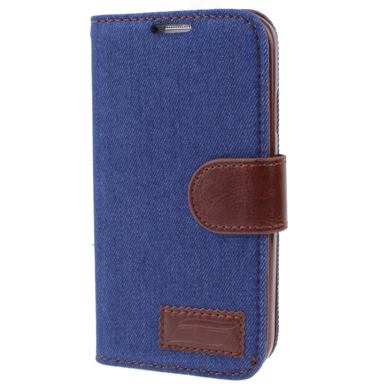 Denim Texture Horizontal Flip Leather Case with Credit Card Slots & Holder for Galaxy SIV / i9500(Dark Blue)