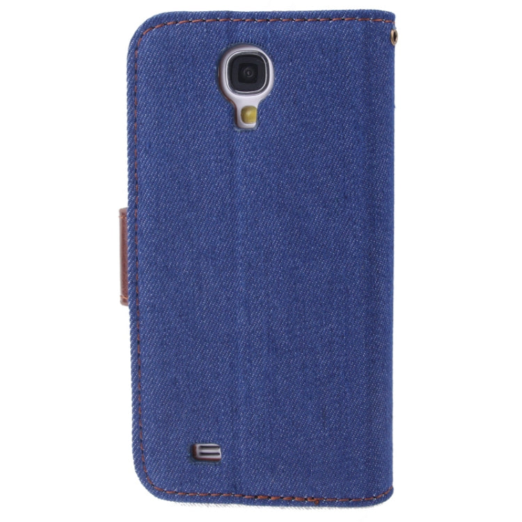 Denim Texture Horizontal Flip Leather Case with Credit Card Slots & Holder for Galaxy SIV / i9500(Dark Blue)