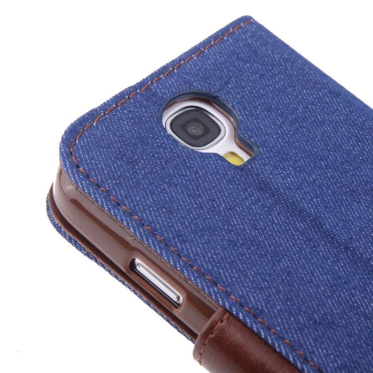 Denim Texture Horizontal Flip Leather Case with Credit Card Slots & Holder for Galaxy SIV / i9500(Dark Blue)