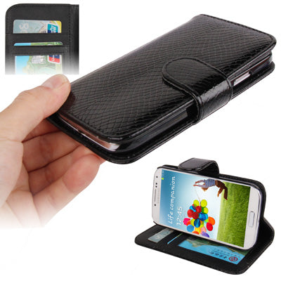 Snakeskin Texture Horizontal Flip Leather Case with Credit Card Slots & Holder for Galaxy S IV / i9500(Black)