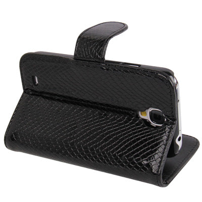 Snakeskin Texture Horizontal Flip Leather Case with Credit Card Slots & Holder for Galaxy S IV / i9500(Black)