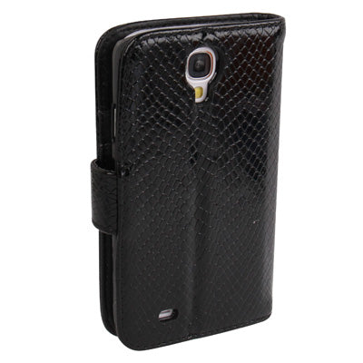 Snakeskin Texture Horizontal Flip Leather Case with Credit Card Slots & Holder for Galaxy S IV / i9500(Black)