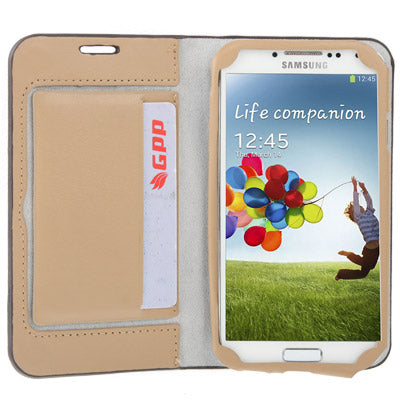 Lichi Texture High Quality Genuine Leather Case with Credit Card Slots & Holder for Galaxy S IV / i9500