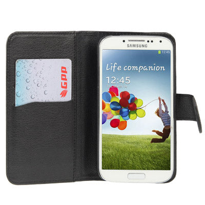 Lichi Texture Hard Leather Case with Credit Card Slots & Holder for Galaxy S IV / i9500