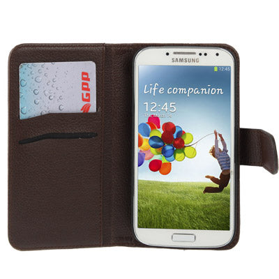 Lichi Texture Hard Leather Case with Credit Card Slots & Holder for Galaxy S IV / i9500