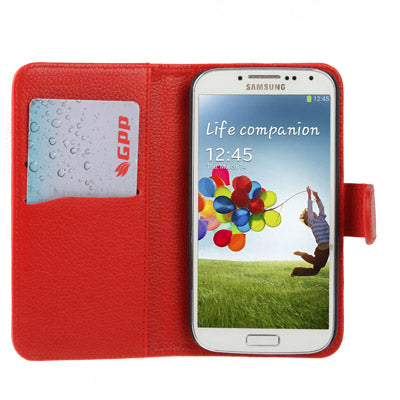 Lichi Texture Hard Leather Case with Credit Card Slots & Holder for Galaxy S IV / i9500