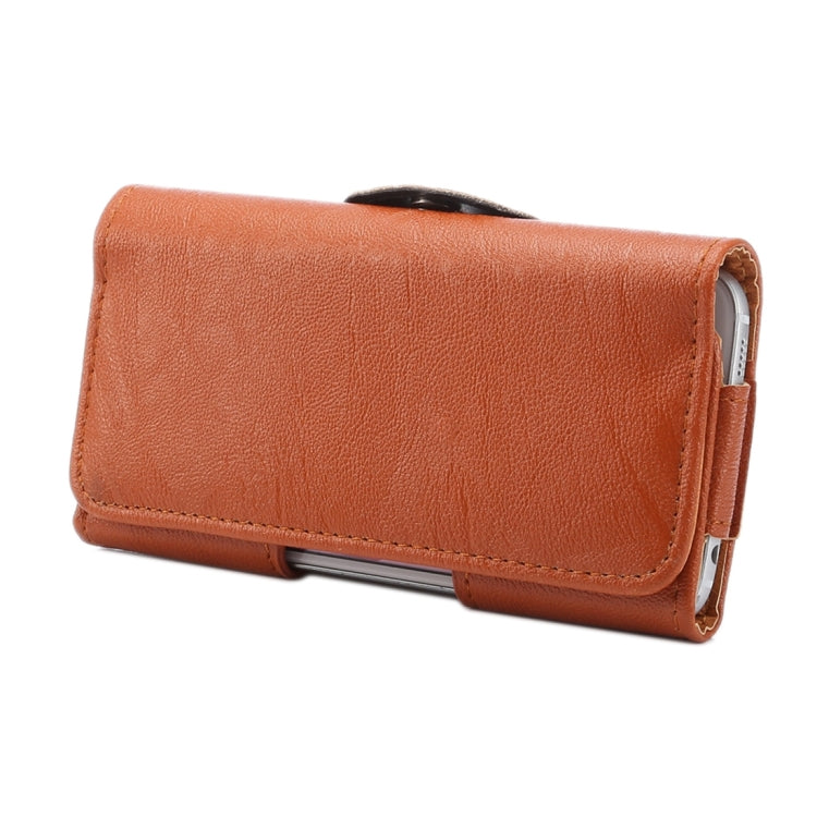 5.2 inch Bark Texture Horizontal Style Leather Waist Bag with Back Splint for Galaxy S7 / S6 Edge / S6 / S5 / Grand DUOS I9082(Brown)