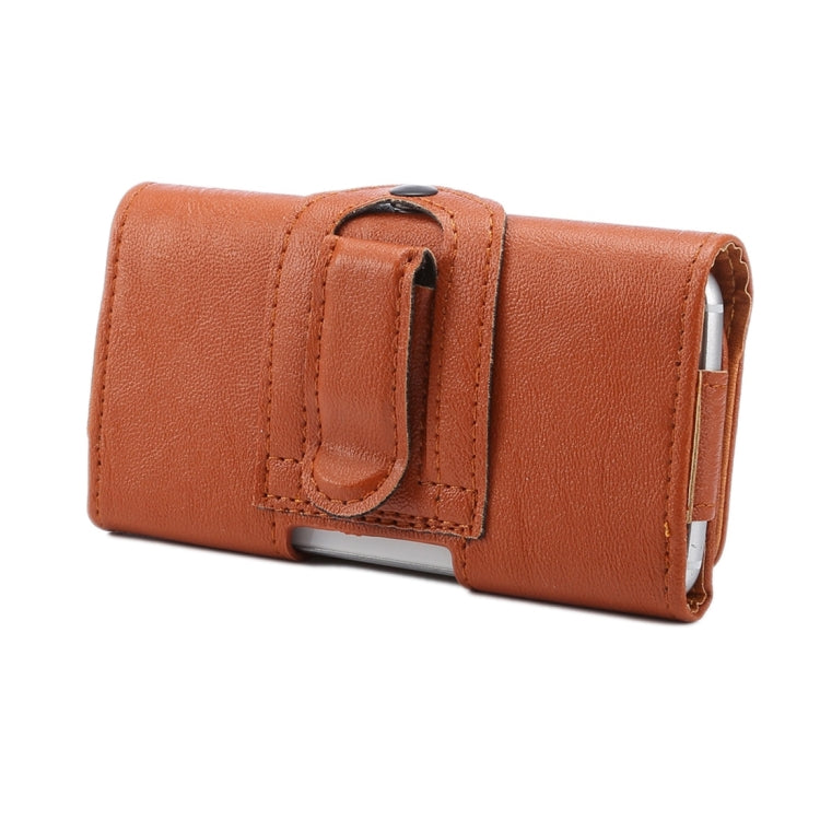 5.2 inch Bark Texture Horizontal Style Leather Waist Bag with Back Splint for Galaxy S7 / S6 Edge / S6 / S5 / Grand DUOS I9082(Brown)