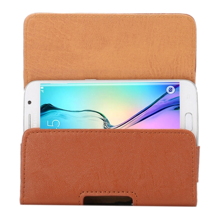 5.2 inch Bark Texture Horizontal Style Leather Waist Bag with Back Splint for Galaxy S7 / S6 Edge / S6 / S5 / Grand DUOS I9082(Brown)