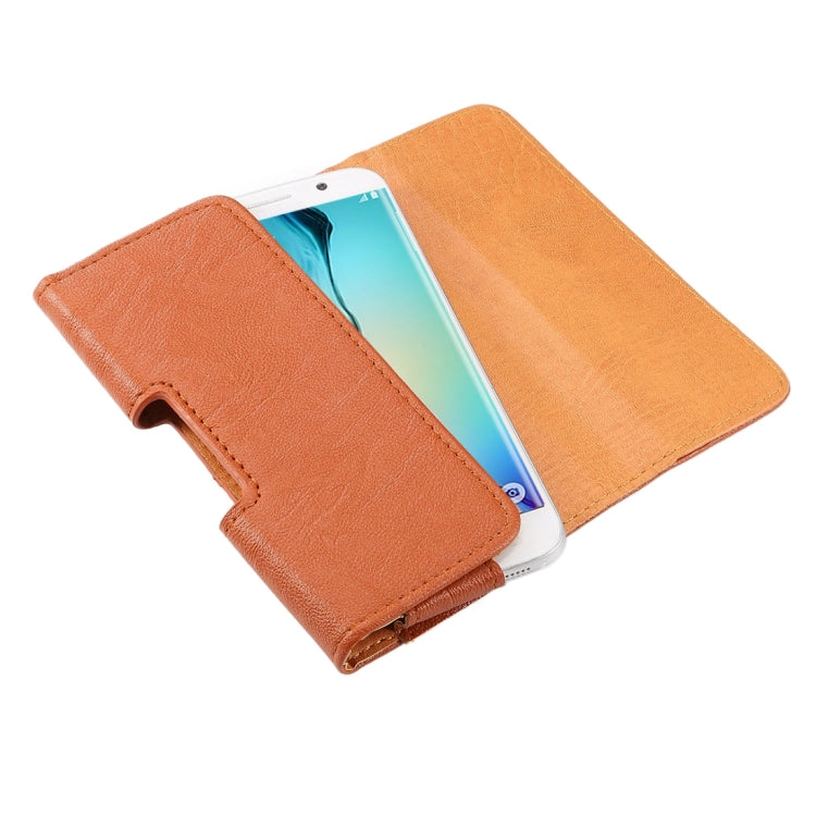 5.2 inch Bark Texture Horizontal Style Leather Waist Bag with Back Splint for Galaxy S7 / S6 Edge / S6 / S5 / Grand DUOS I9082(Brown)