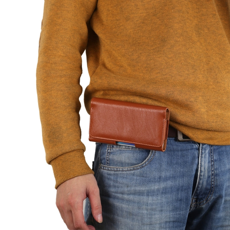 5.2 inch Bark Texture Horizontal Style Leather Waist Bag with Back Splint for Galaxy S7 / S6 Edge / S6 / S5 / Grand DUOS I9082(Brown)