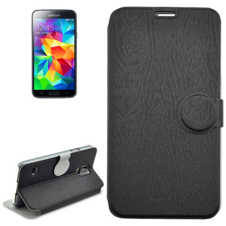 Coin Shape Magnetic Buckle Wood Texture Leather Case with Holder for Galaxy S5 / G900