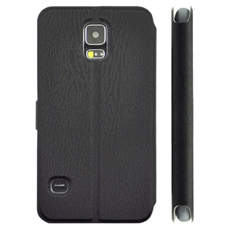 Coin Shape Magnetic Buckle Wood Texture Leather Case with Holder for Galaxy S5 / G900