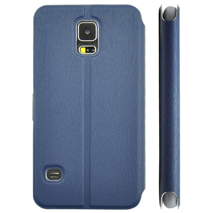 Coin Shape Magnetic Buckle Wood Texture Leather Case with Holder for Galaxy S5 / G900