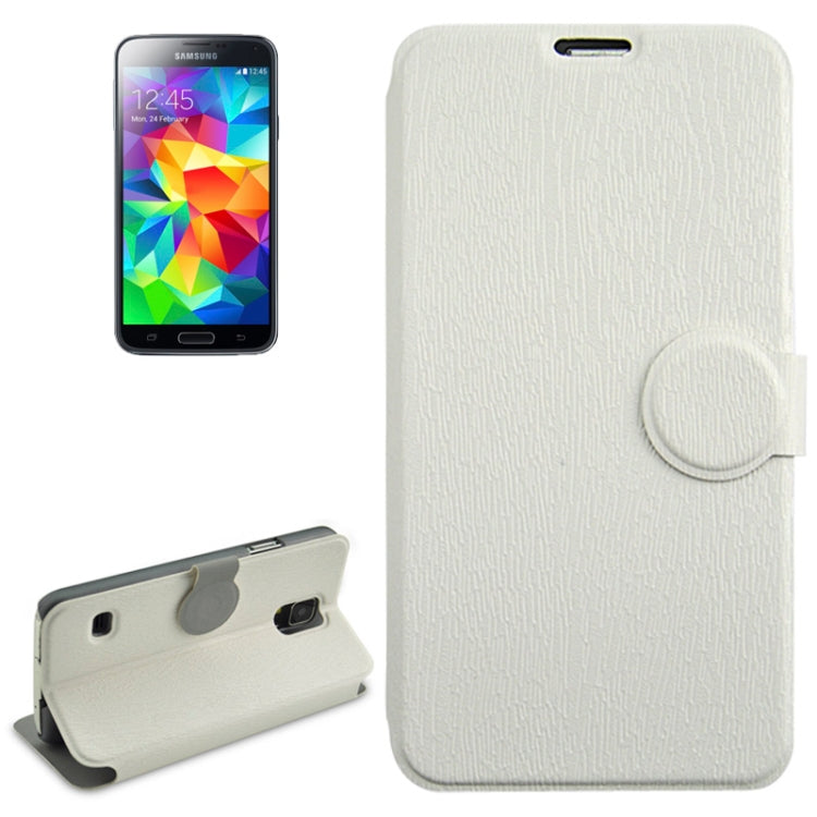 Coin Shape Magnetic Buckle Wood Texture Leather Case with Holder for Galaxy S5 / G900