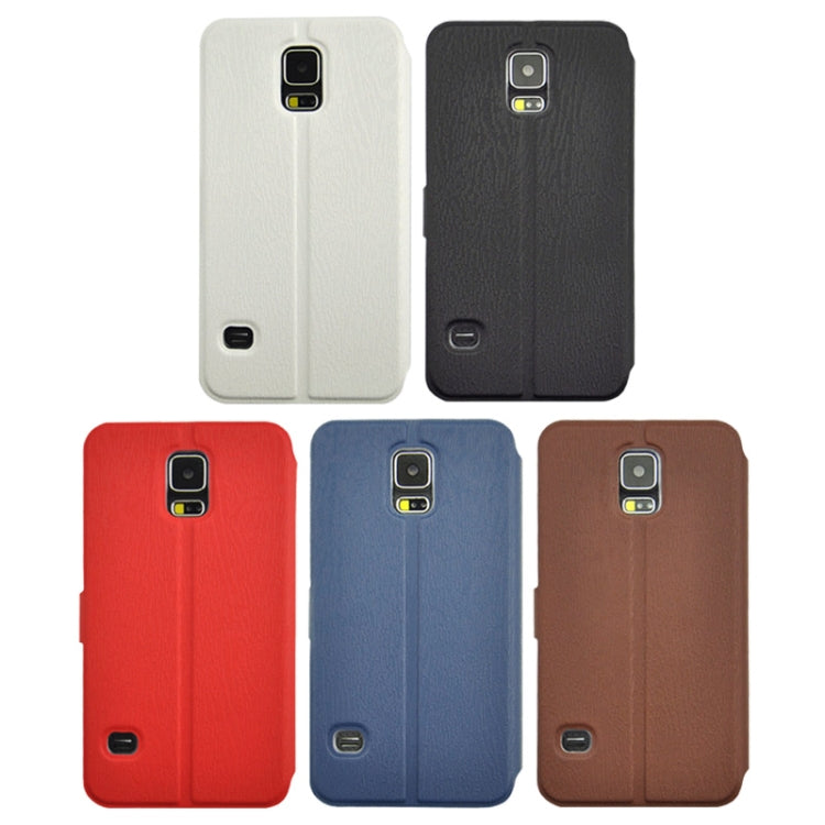 Coin Shape Magnetic Buckle Wood Texture Leather Case with Holder for Galaxy S5 / G900