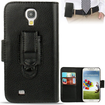 Lichi Texture Flip Leather Case Cover with Credit Card Slots & Belt Clip for Galaxy S IV / i9500