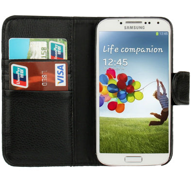 Lichi Texture Flip Leather Case Cover with Credit Card Slots & Belt Clip for Galaxy S IV / i9500
