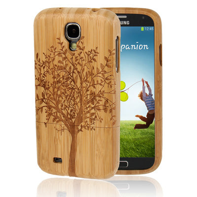 Tree Woodcarving Pattern Carbonized Bamboo Material Case for Galaxy S IV / i9500