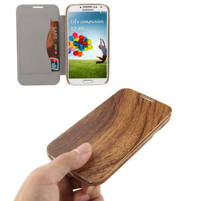 Wood Texture Horizontal Flip Leather Case with Sleep / Wake-up Function & Credit Card Slot for Galaxy S IV / i9500
