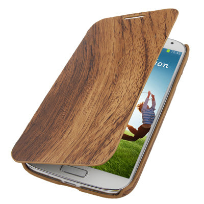 Wood Texture Horizontal Flip Leather Case with Sleep / Wake-up Function & Credit Card Slot for Galaxy S IV / i9500