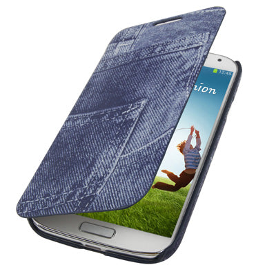Jeans Style Flip Leather Case with Sleep / Wake-up Function & Credit Card Slot for Galaxy S IV / i9500(Dark Blue)