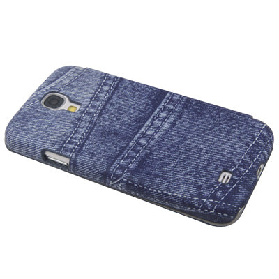Jeans Style Flip Leather Case with Sleep / Wake-up Function & Credit Card Slot for Galaxy S IV / i9500(Dark Blue)