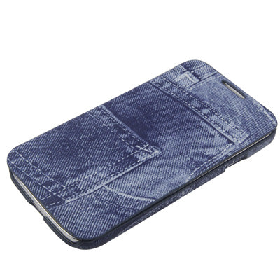 Jeans Style Flip Leather Case with Sleep / Wake-up Function & Credit Card Slot for Galaxy S IV / i9500(Dark Blue)